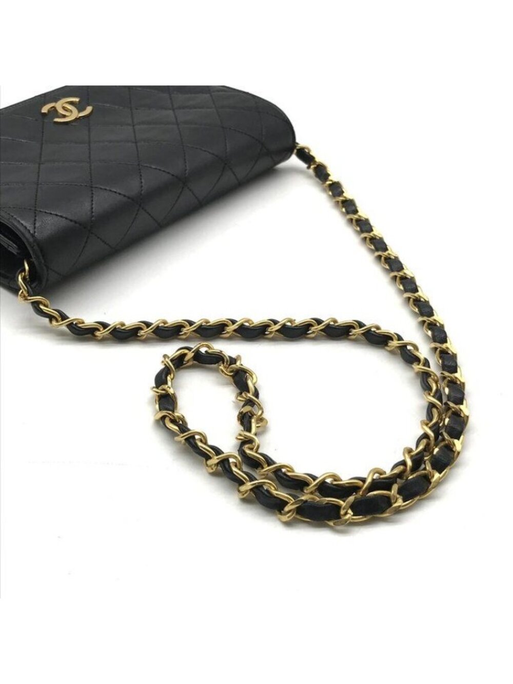 Chanel CC Logo Mini Quilted Push Lock Leather Chain Shoulder Bag Black - Picture 6 of 10
